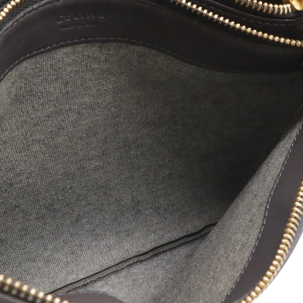 Celine Trio Large Shoulder Bag Pochette Crossbody Pouch Leather Gray Gold — view 7