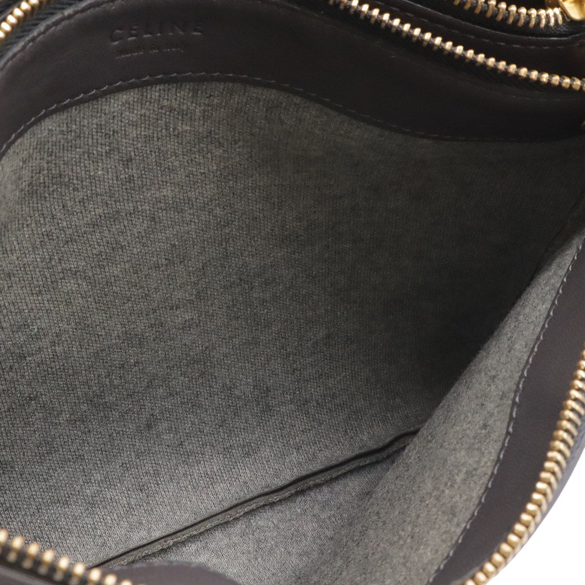 Celine Trio Large Shoulder Bag Pochette Crossbody Pouch Leather Gray Gold — view 7