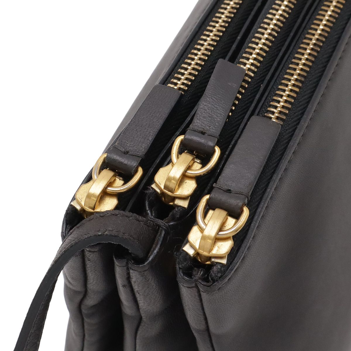 Celine Trio Large Shoulder Bag Pochette Crossbody Pouch Leather Gray Gold — view 5