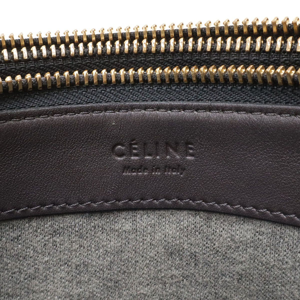 Celine Trio Large Shoulder Bag Pochette Crossbody Pouch Leather Gray Gold — view 8