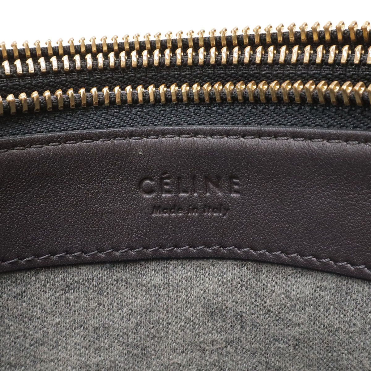 Celine Trio Large Shoulder Bag Pochette Crossbody Pouch Leather Gray Gold — view 8