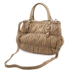 Prada Nappago Full Gather Shoulder Bag Crossbody 2-Way Tote Leather Beige Silver — view 2