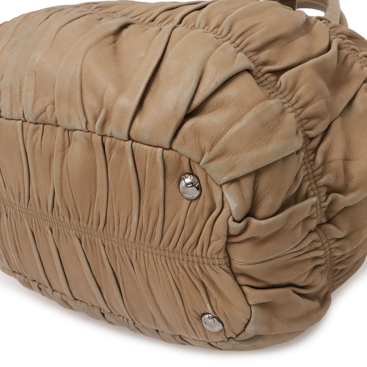 Prada Nappago Full Gather Shoulder Bag Crossbody 2-Way Tote Leather Beige Silver — view 3