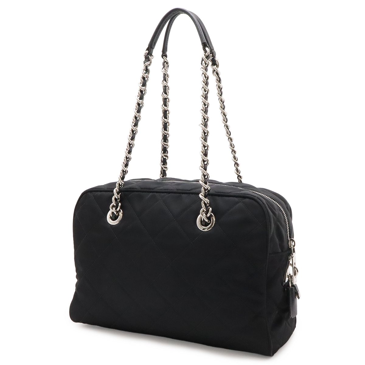 Prada Impuntu Chain Shoulder Bag Nylon Nero Black Silver Domestic Purchase — view 2