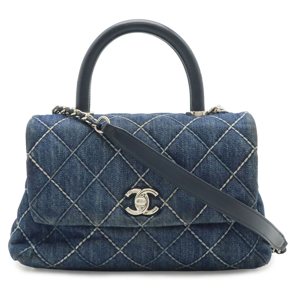 Chanel Wild Stitch Top Handle Flap Bag Coco XS Handbag 2-Way Chain Shoulder