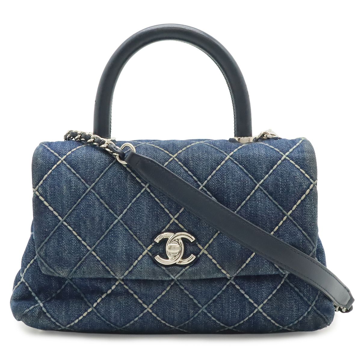 Chanel Wild Stitch Top Handle Flap Bag Coco XS Handbag 2-Way Chain Shoulder