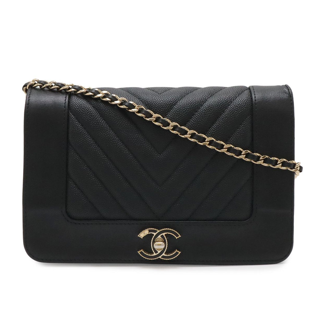 Chanel Mademoiselle Vintage Stitch Chez Blanc Chain Wallet Shoulder Bag Caviar