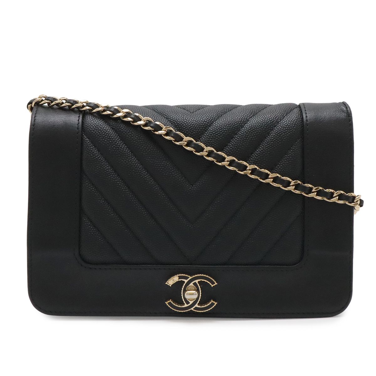 Chanel Mademoiselle Vintage Stitch Chez Blanc Chain Wallet Shoulder Bag Caviar