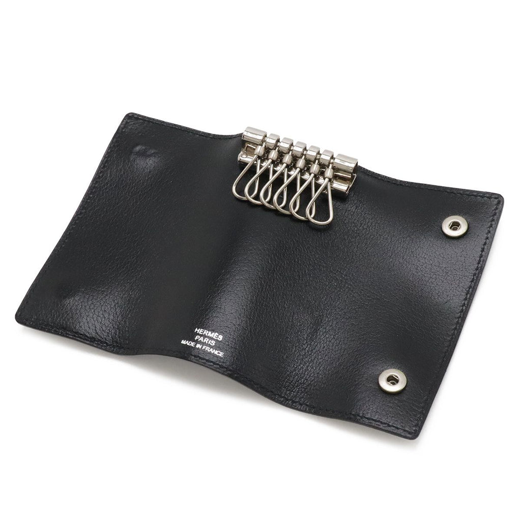 Hermes Series Etui Cles 6 Key Case Box Calf Leather Black Silver Key Holder — view 4