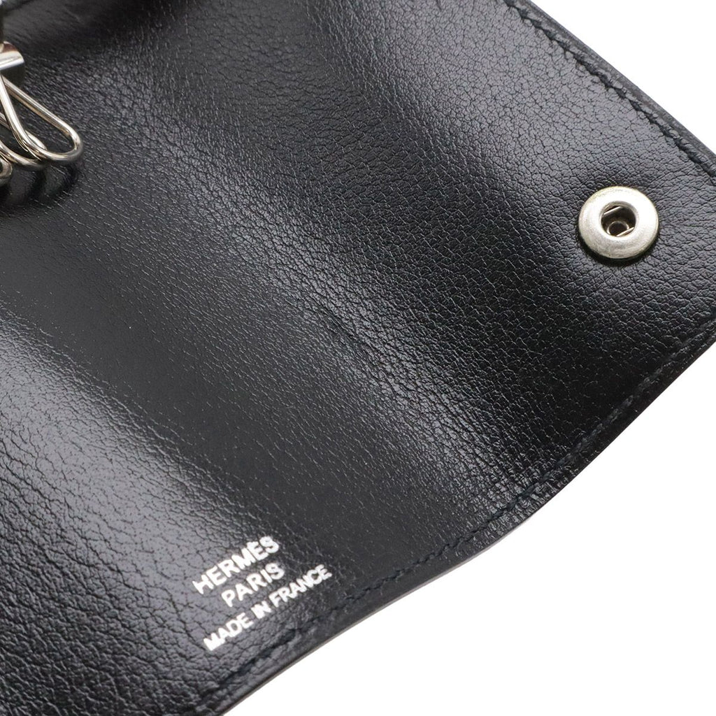 Hermes Series Etui Cles 6 Key Case Box Calf Leather Black Silver Key Holder — view 5