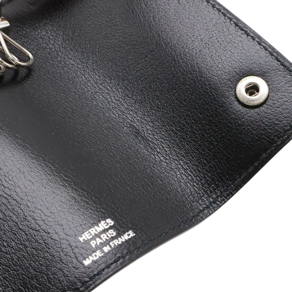 Hermes Series Etui Cles 6 Key Case Box Calf Leather Black Silver Key Holder — view 5