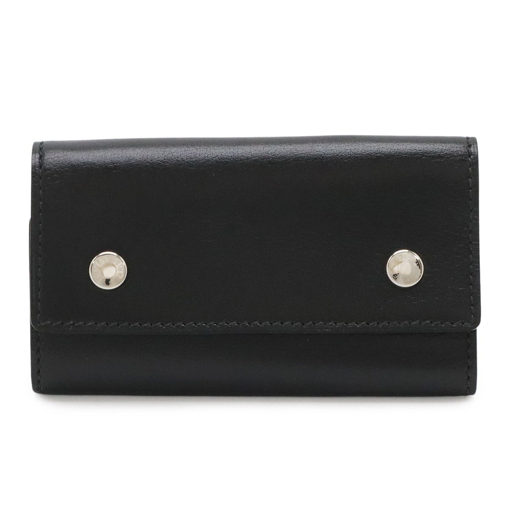 Hermes Series Etui Cles 6 Key Case Box Calf Leather Black Silver Key Holder