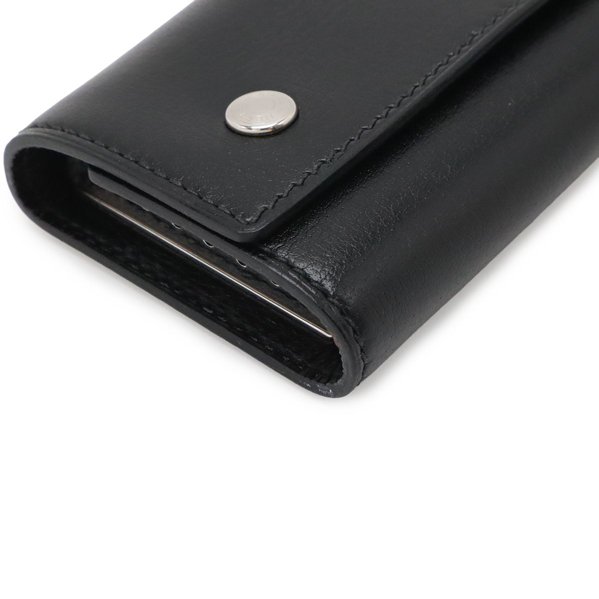 Hermes Series Etui Cles 6 Key Case Box Calf Leather Black Silver Key Holder — view 3