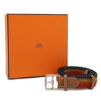 Hermes Cover le Etriviere Belt Braided Wax Cotton Leather Orange Yellow Navy — view 6