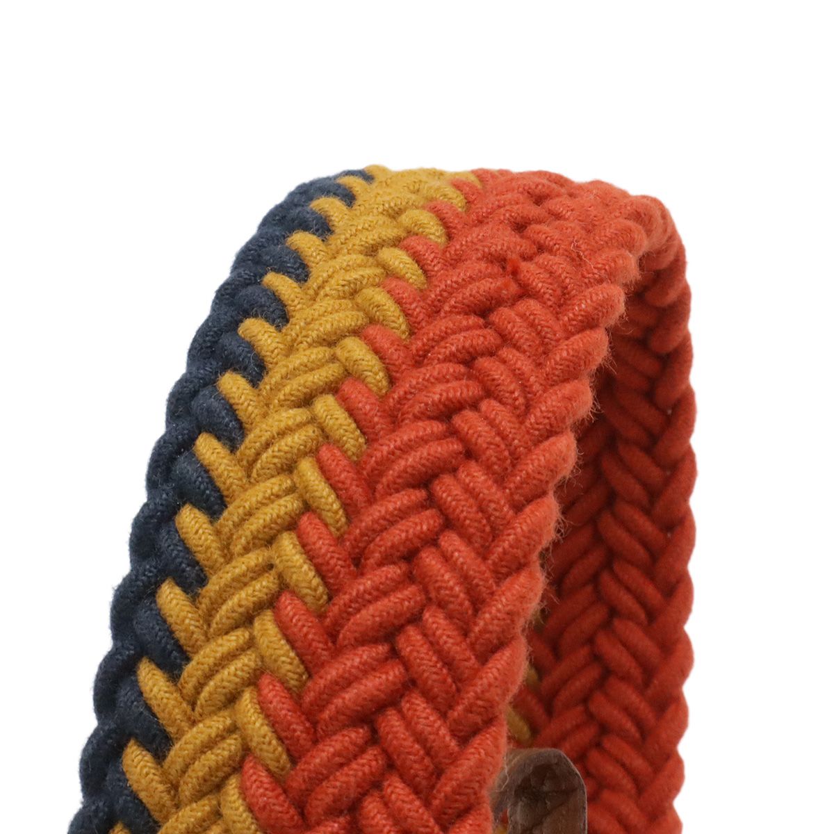 Hermes Cover le Etriviere Belt Braided Wax Cotton Leather Orange Yellow Navy — view 4