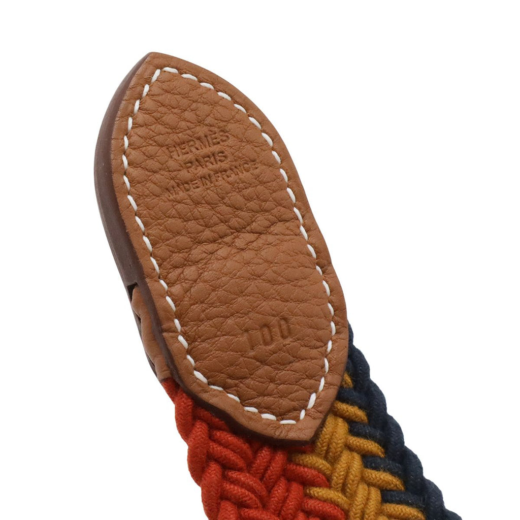 Hermes Cover le Etriviere Belt Braided Wax Cotton Leather Orange Yellow Navy — view 5