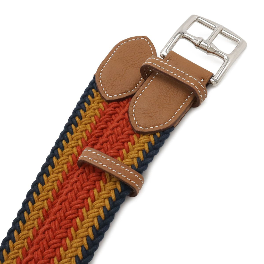 Hermes Cover le Etriviere Belt Braided Wax Cotton Leather Orange Yellow Navy — view 3