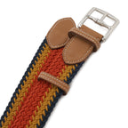 Hermes Cover le Etriviere Belt Braided Wax Cotton Leather Orange Yellow Navy — view 3