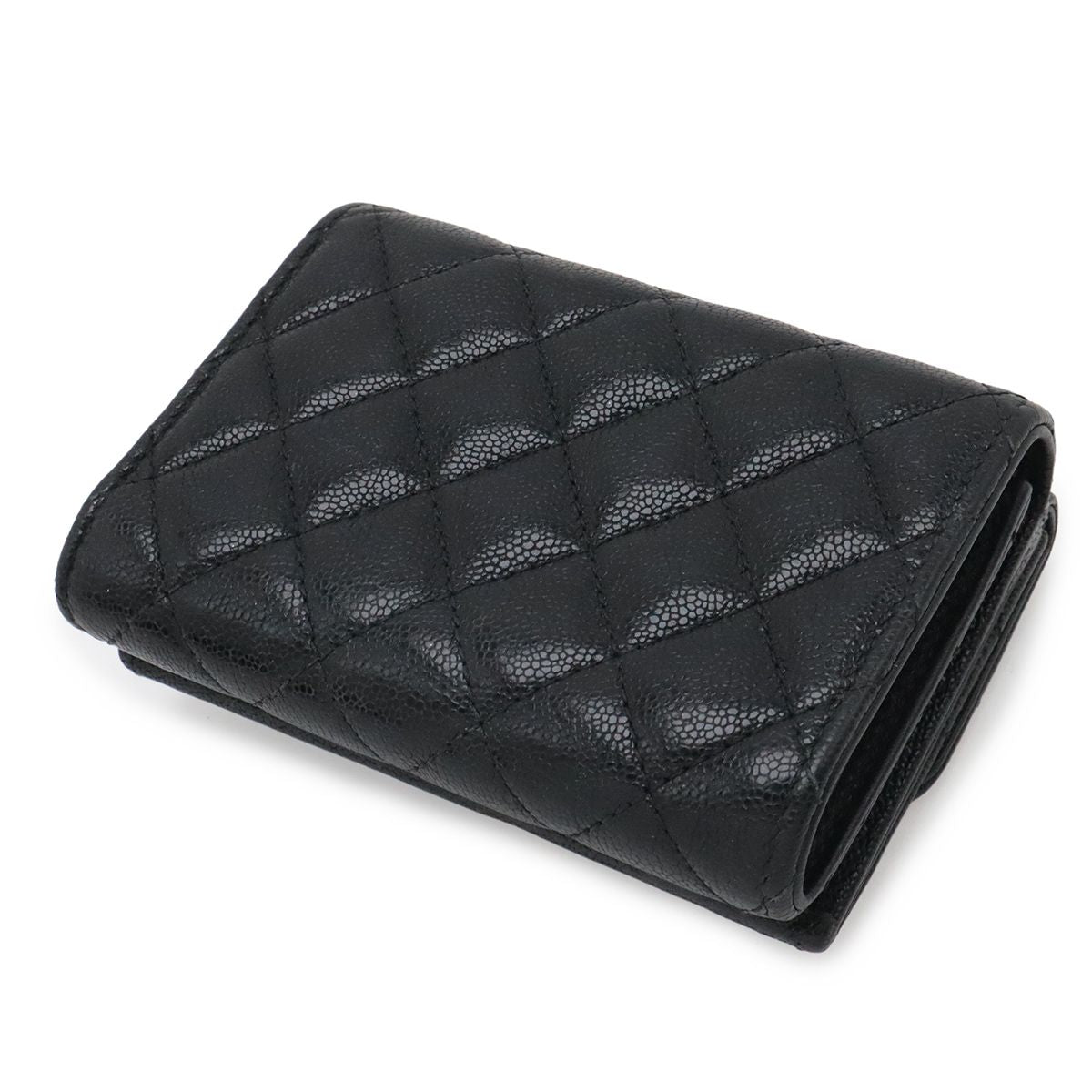Chanel Boy Quilted CC Logo Small Flap Wallet Trifold Caviar Leather Black Gold — view 2