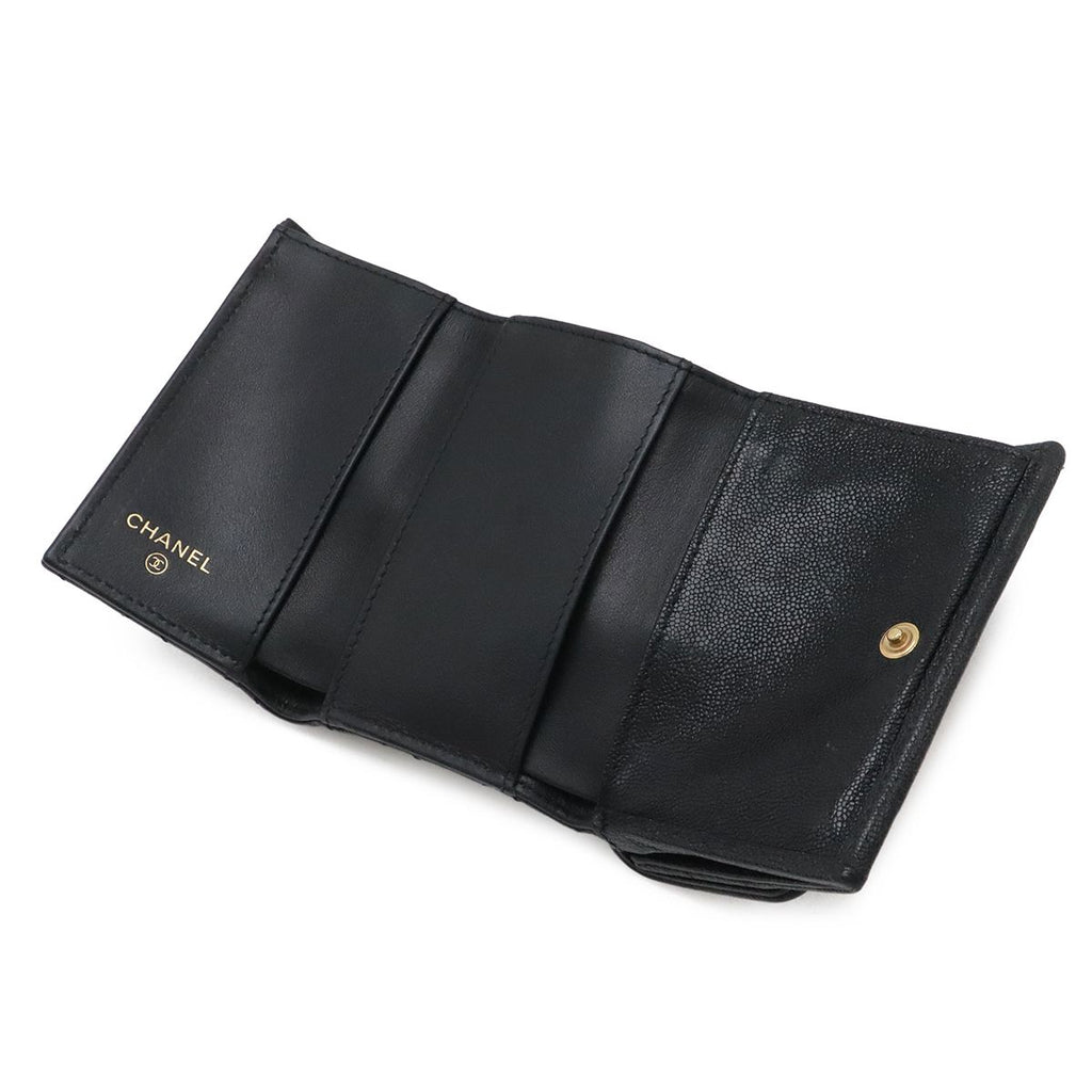 Chanel Boy Quilted CC Logo Small Flap Wallet Trifold Caviar Leather Black Gold — view 5
