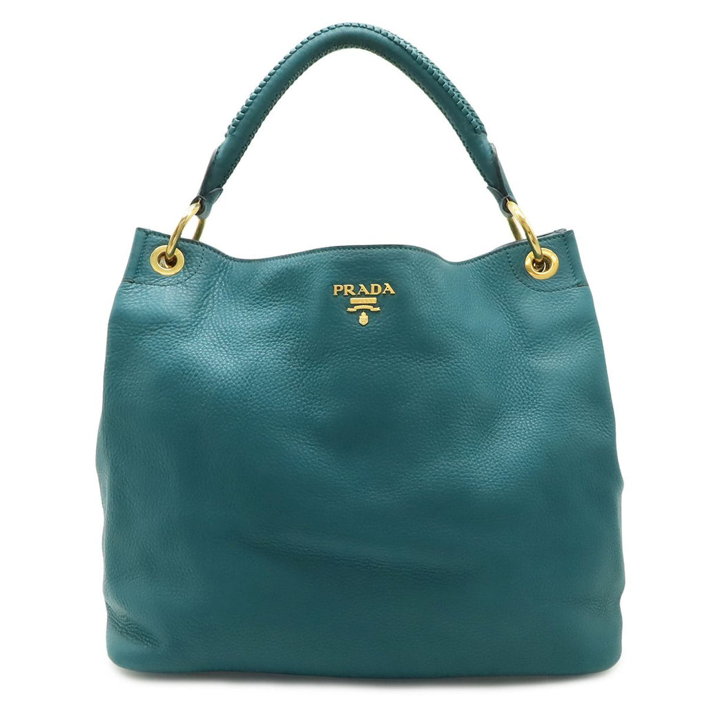 Prada Shoulder Bag Leather Green Gold