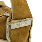 Chanel CC Logo Shoulder Bag Crossbody Shearling Brown Silver — view 4