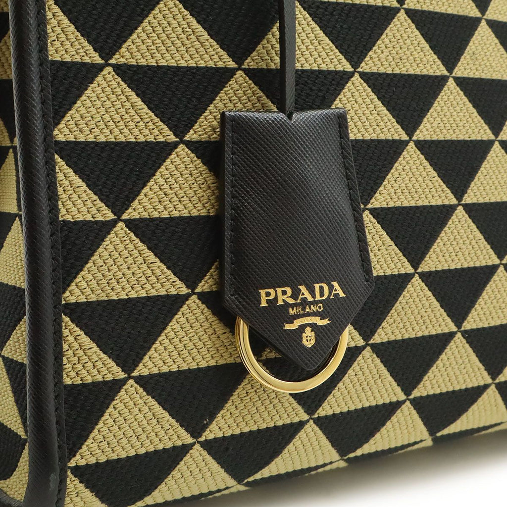 Prada Symbol Embroidery Fabric Small Tote Jacquard Black Beige Gold — view 9