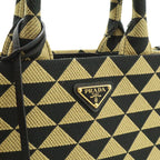 Prada Symbol Embroidery Fabric Small Tote Jacquard Black Beige Gold — view 8