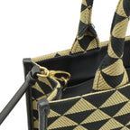Prada Symbol Embroidery Fabric Small Tote Jacquard Black Beige Gold — view 4
