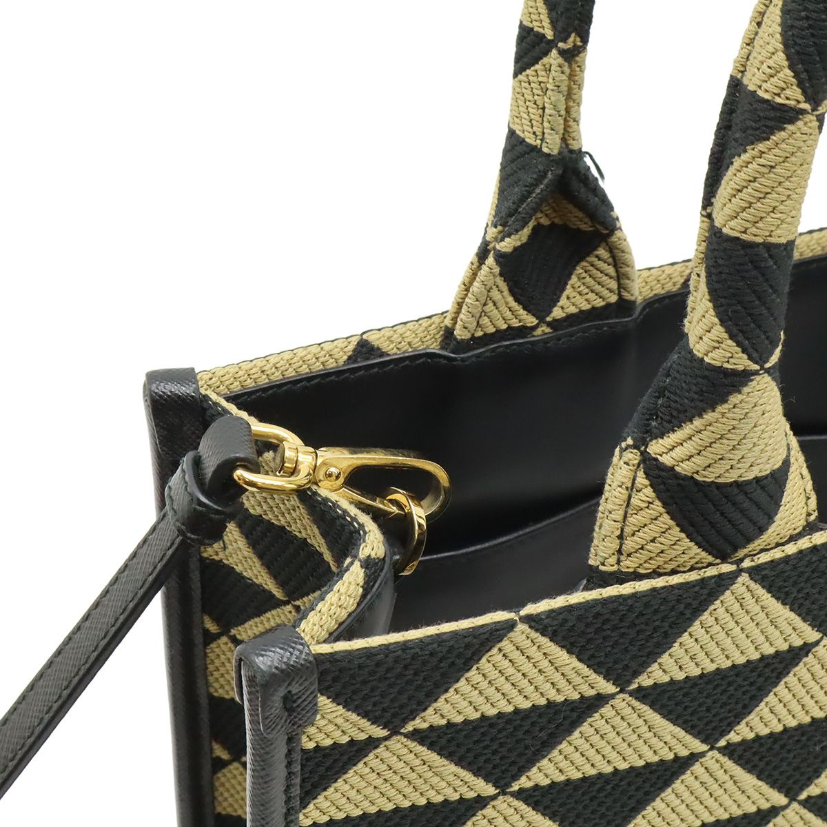 Prada Symbol Embroidery Fabric Small Tote Jacquard Black Beige Gold — view 4