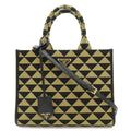 Prada Symbol Embroidery Fabric Small Tote Jacquard Black Beige Gold