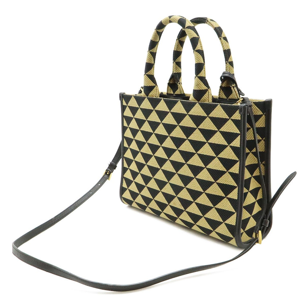 Prada Symbol Embroidery Fabric Small Tote Jacquard Black Beige Gold — view 2