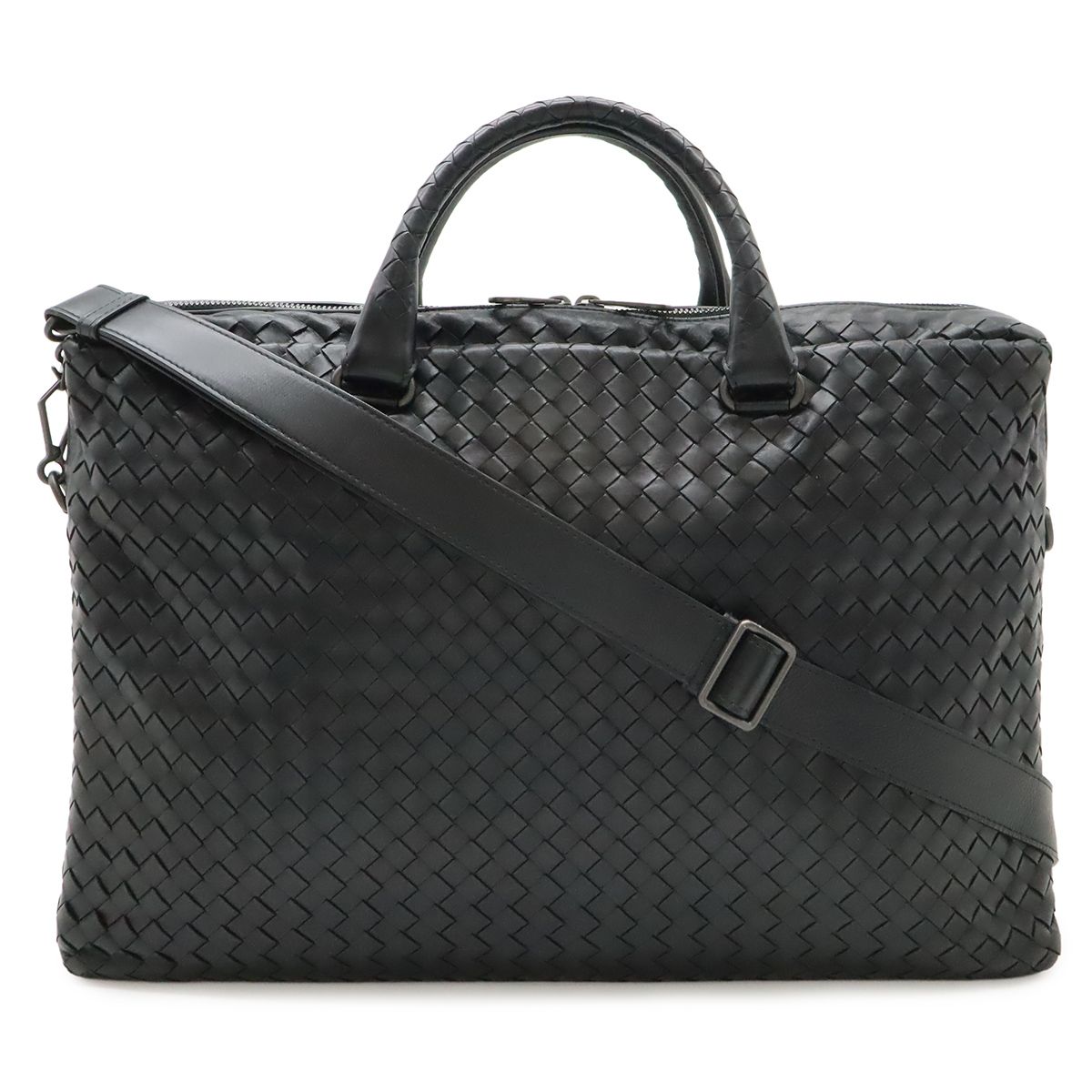 Bottega Veneta Intrecciato Business Document 2-Way Shoulder Bag Leather Black