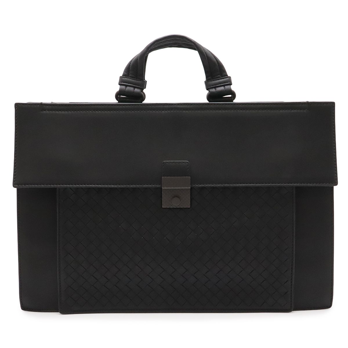 Bottega Veneta Intrecciato Business Briefcase Documents Purse Leather Black