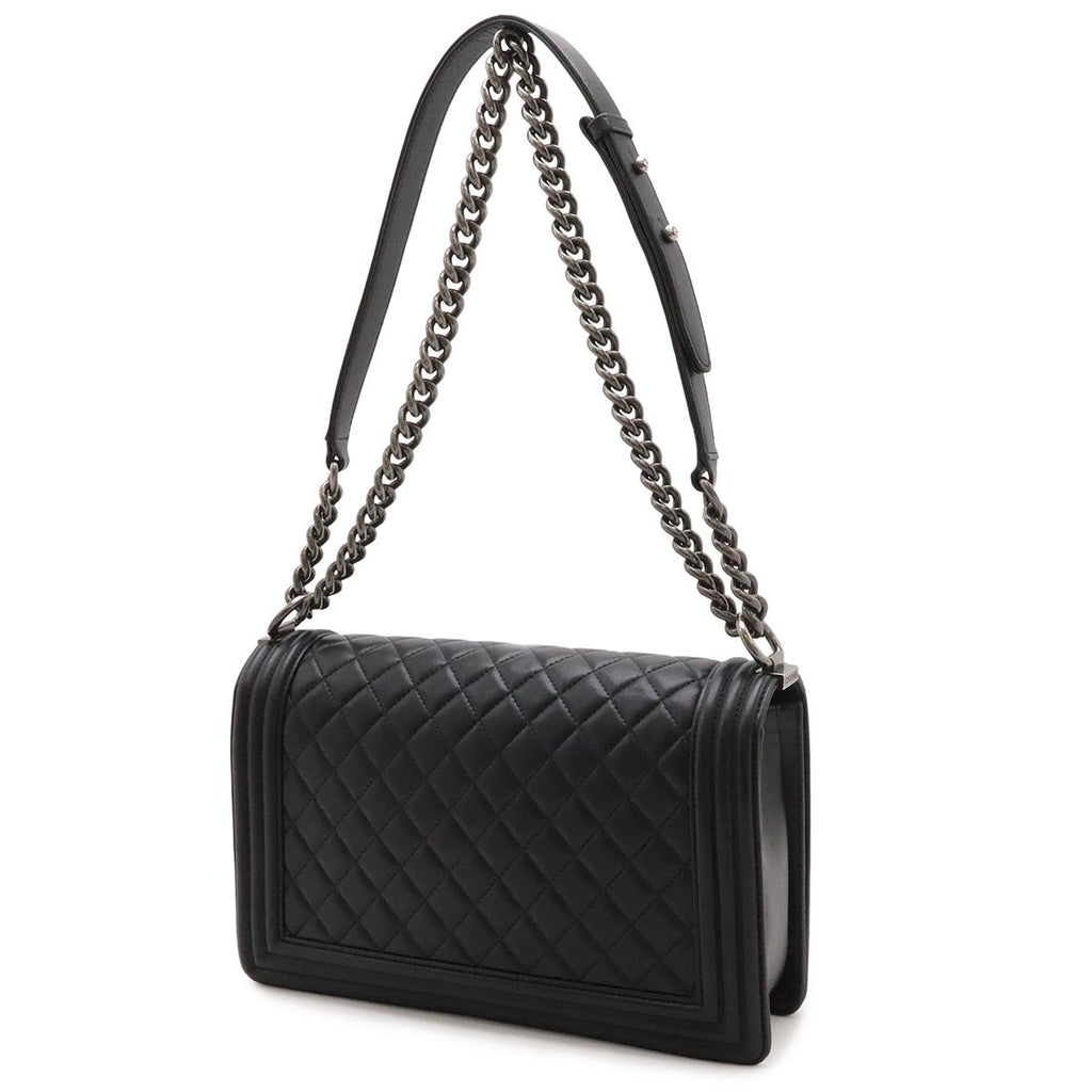 Chanel Boy Quilted CC Logo Chain Shoulder Bag Lambskin Leather Black — view 2