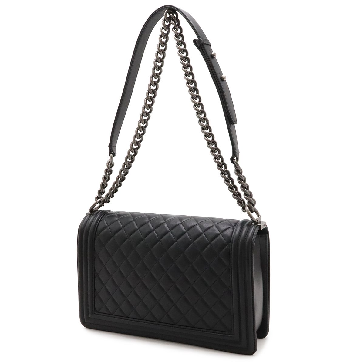 Chanel Boy Quilted CC Logo Chain Shoulder Bag Lambskin Leather Black — view 2