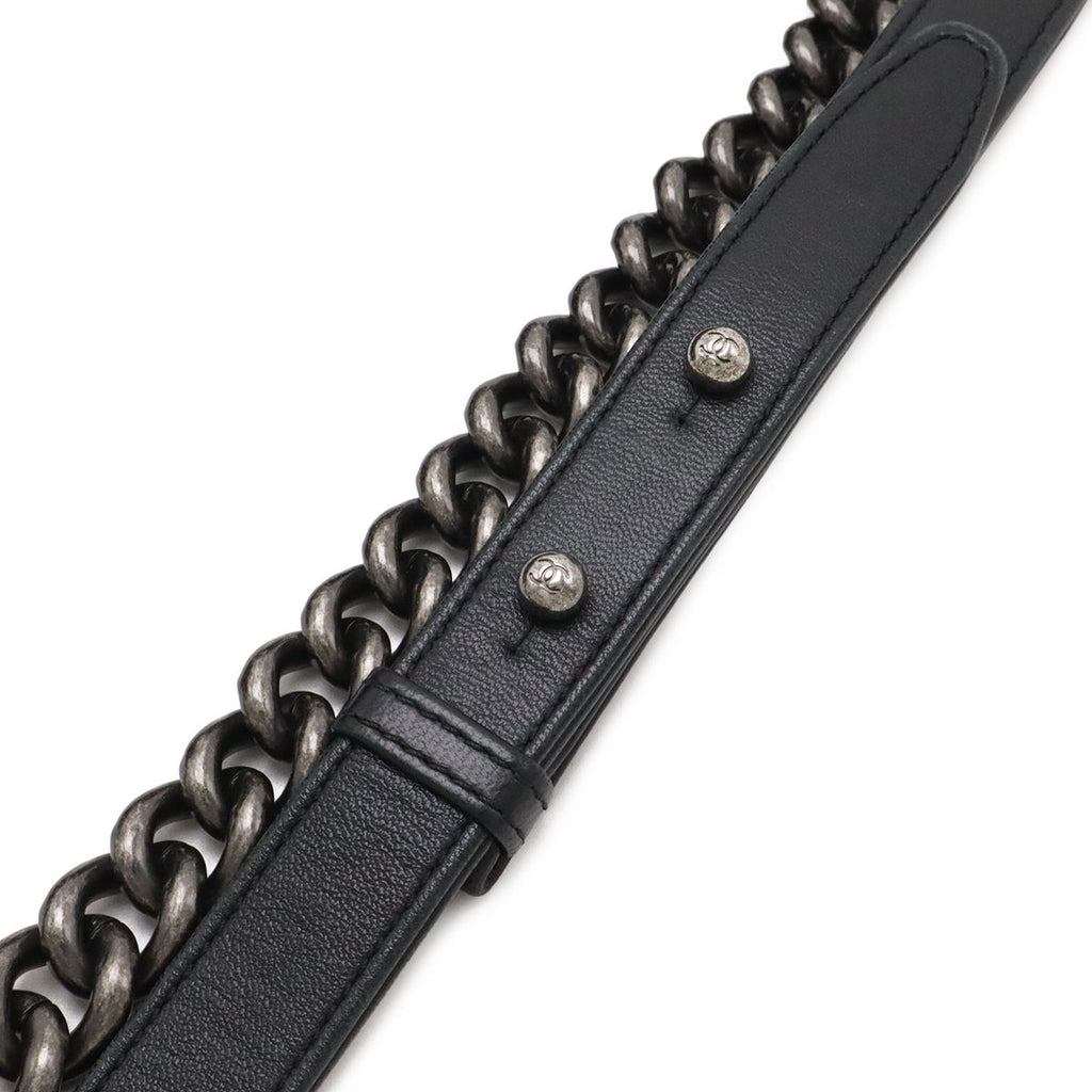 Chanel Boy Quilted CC Logo Chain Shoulder Bag Lambskin Leather Black — view 4