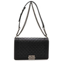 Chanel Boy Quilted CC Logo Chain Shoulder Bag Lambskin Leather Black