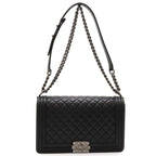 Chanel Boy Quilted CC Logo Chain Shoulder Bag Lambskin Leather Black