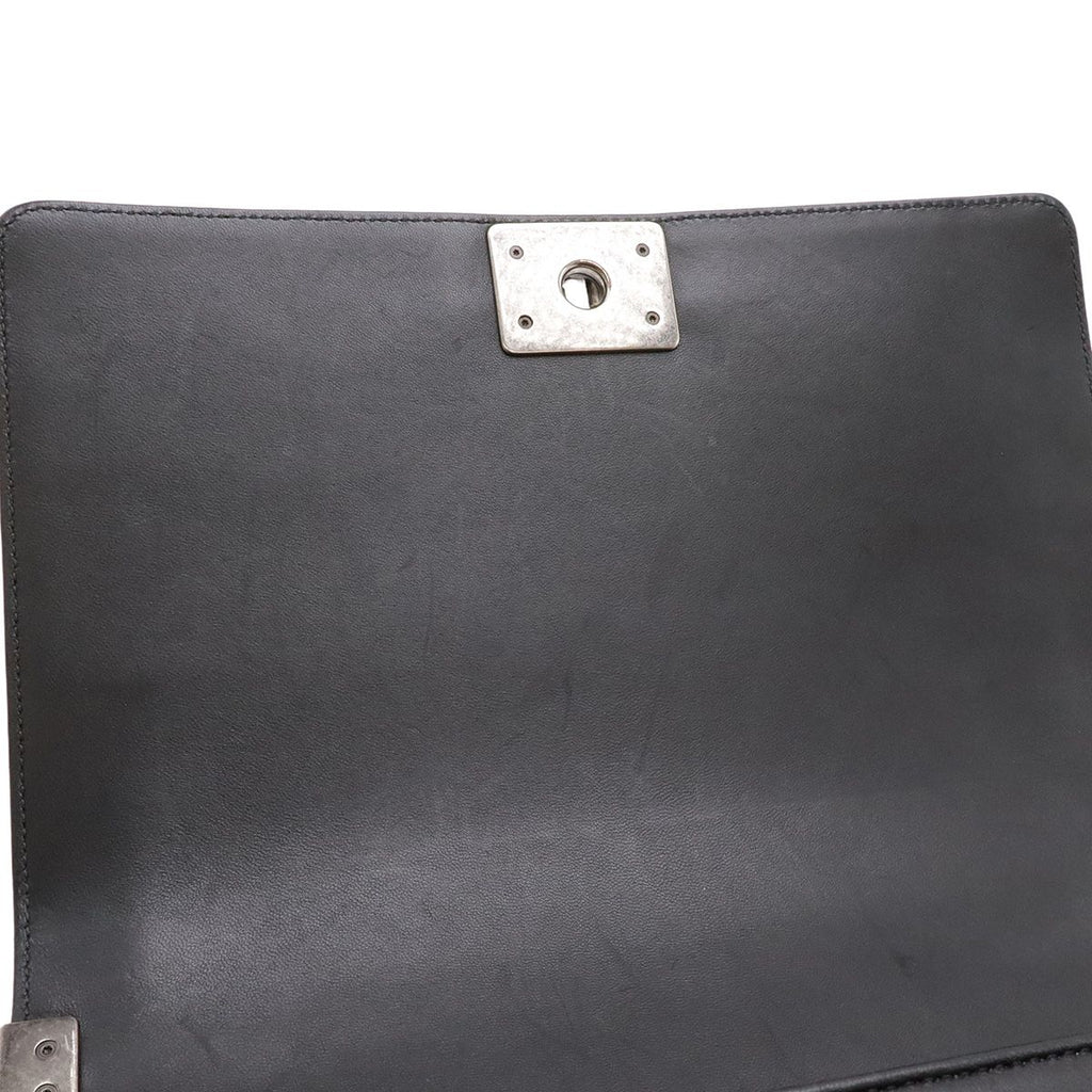 Chanel Boy Quilted CC Logo Chain Shoulder Bag Lambskin Leather Black — view 6