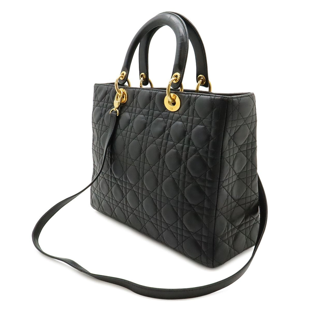 Dior Lady Large Cannage 2-Way Shoulder Bag Leather Black Gold — view 2