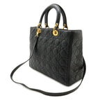 Dior Lady Large Cannage 2-Way Shoulder Bag Leather Black Gold — view 2