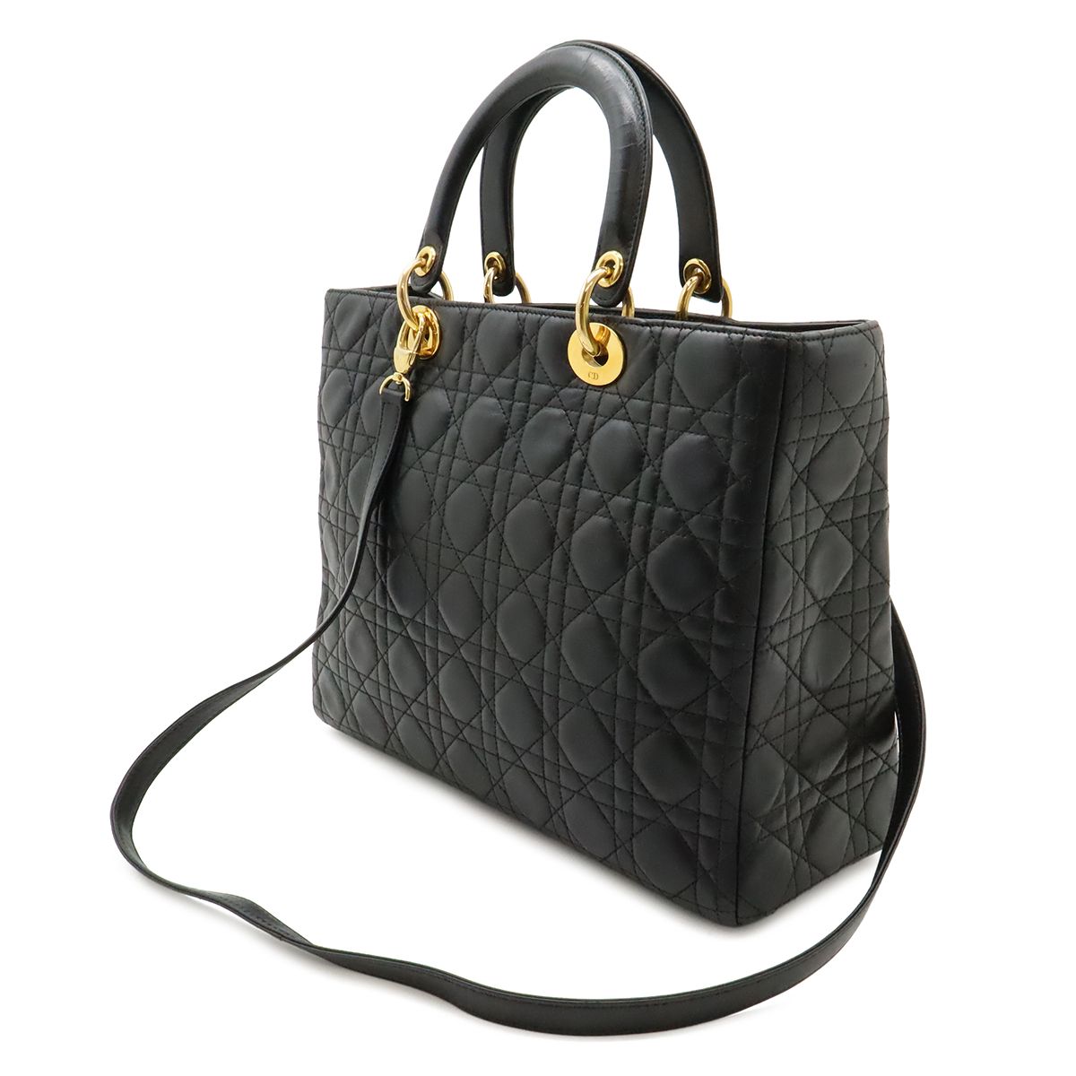 Dior Lady Large Cannage 2-Way Shoulder Bag Leather Black Gold — view 2