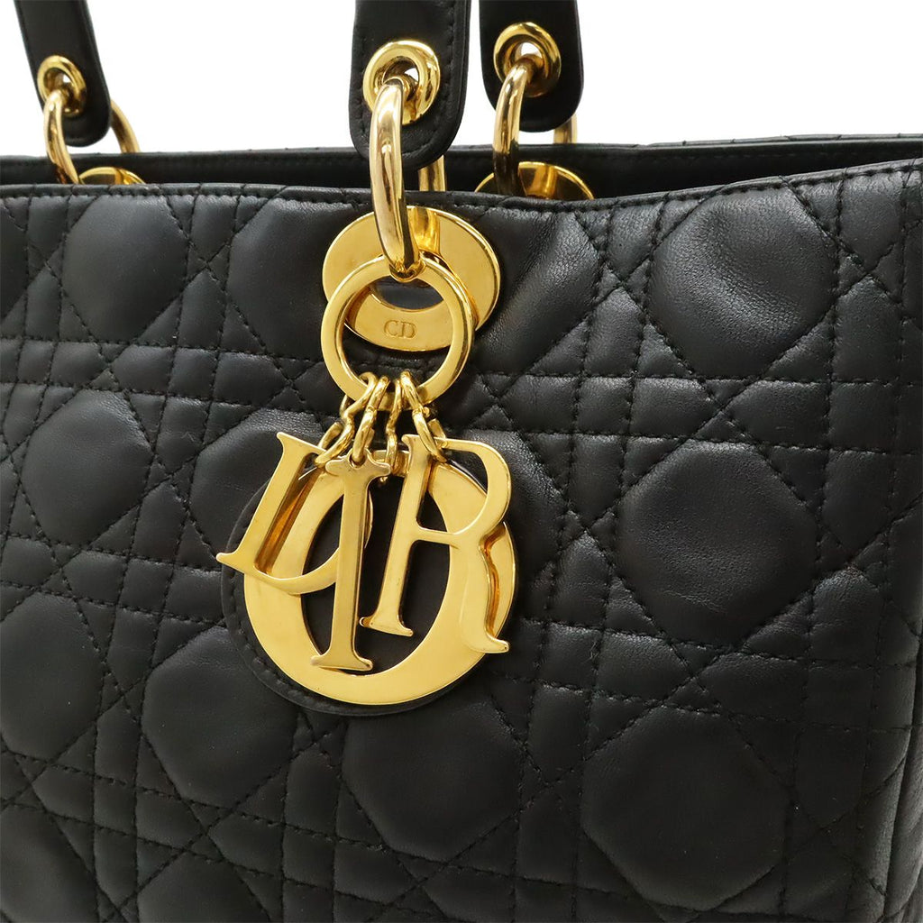 Dior Lady Large Cannage 2-Way Shoulder Bag Leather Black Gold — view 8