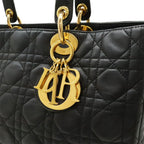 Dior Lady Large Cannage 2-Way Shoulder Bag Leather Black Gold — view 8