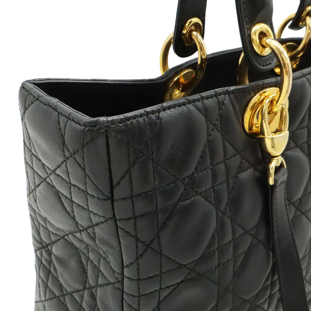 Dior Lady Large Cannage 2-Way Shoulder Bag Leather Black Gold — view 7