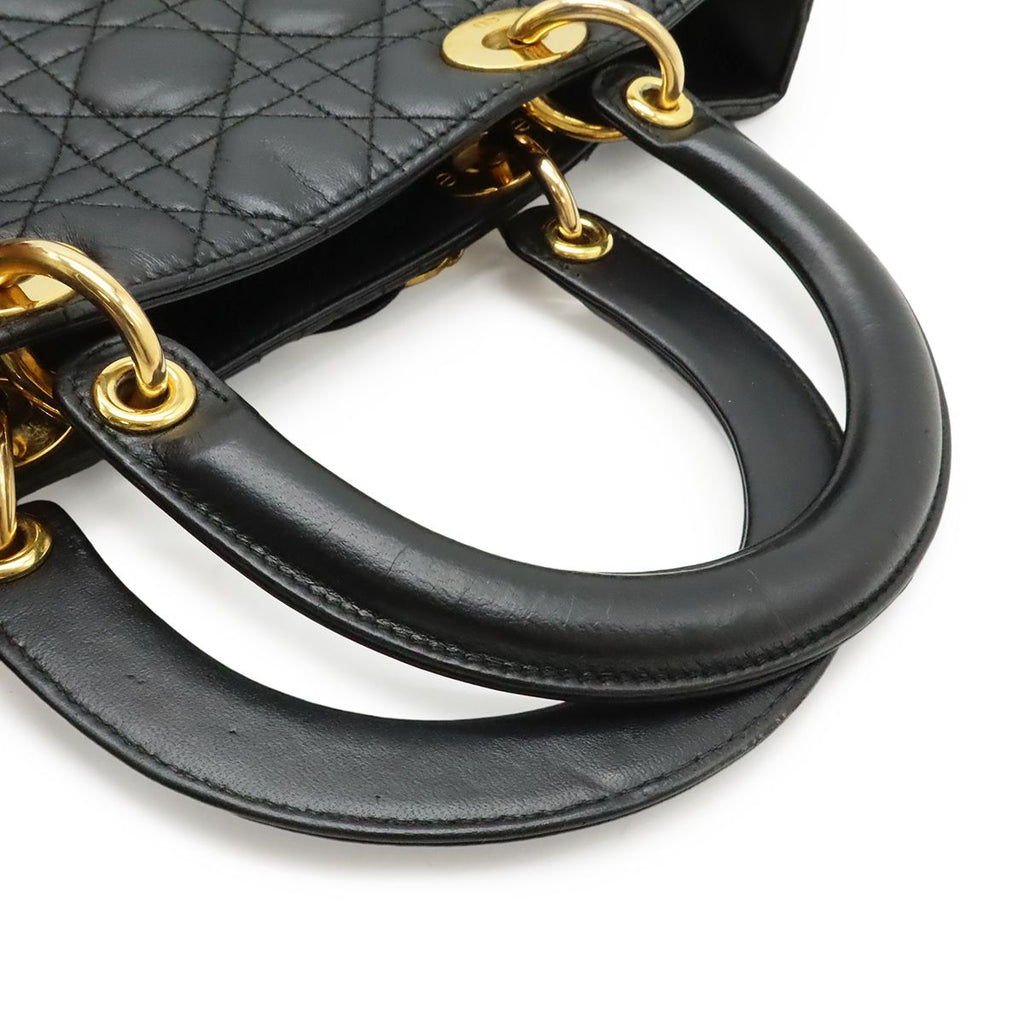 Dior Lady Large Cannage 2-Way Shoulder Bag Leather Black Gold — view 4