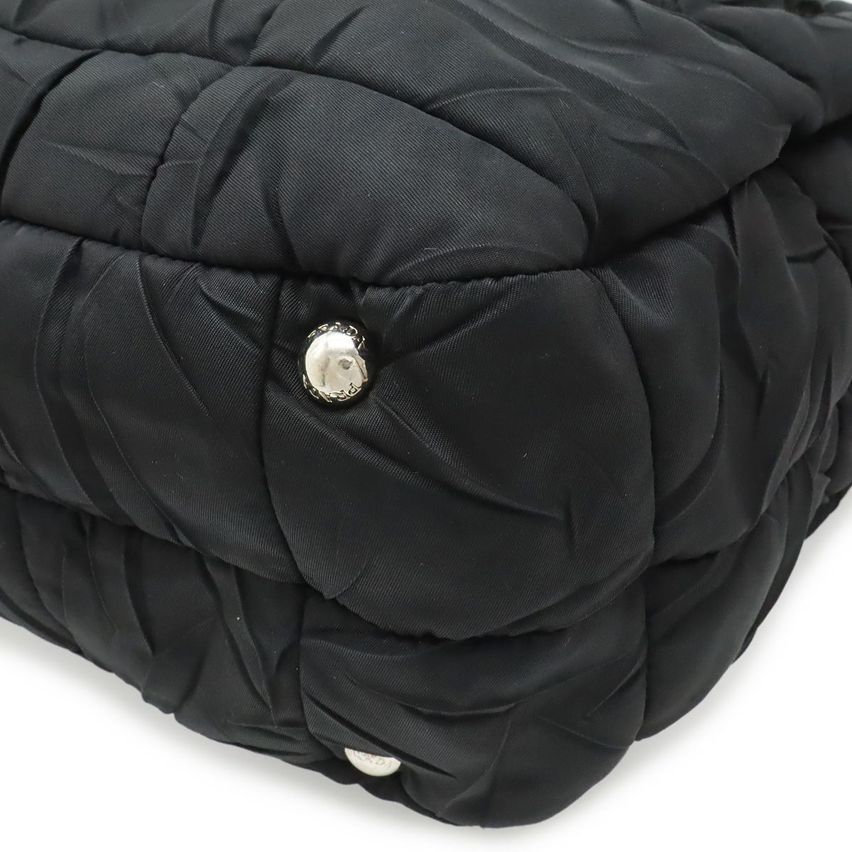 Prada Logo Tote Shoulder Bag Nylon Leather Nero Black Silver — view 3