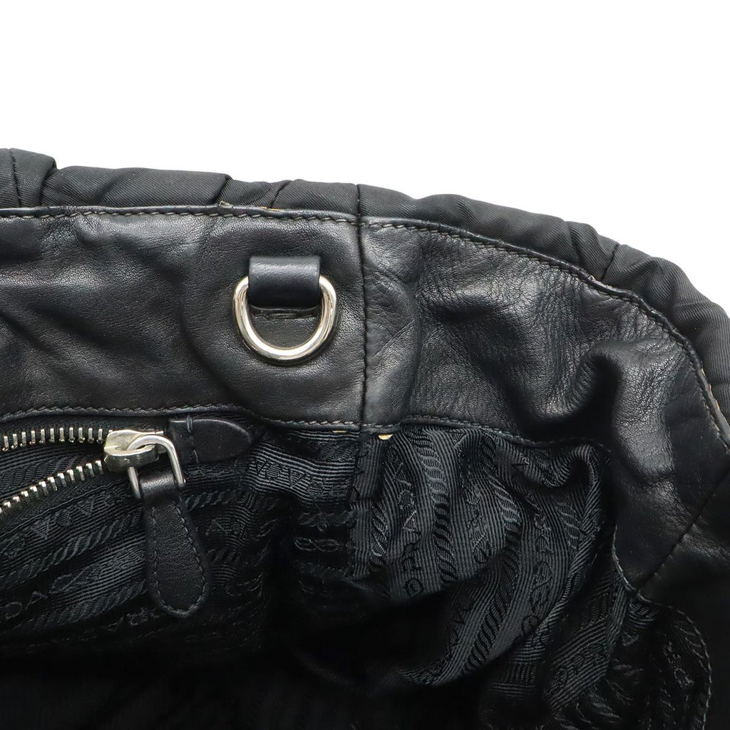 Prada Logo Tote Shoulder Bag Nylon Leather Nero Black Silver — view 6