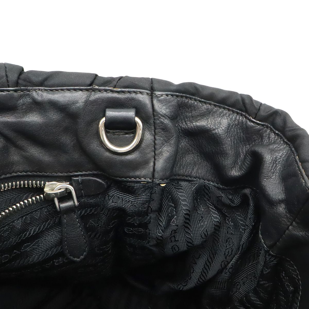 Prada Logo Tote Shoulder Bag Nylon Leather Nero Black Silver — view 6